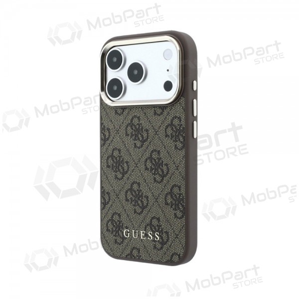 Apple iPhone 18 Pro Hülle - Guess PU Leather 4G Gold Frame MagSafe (braun)