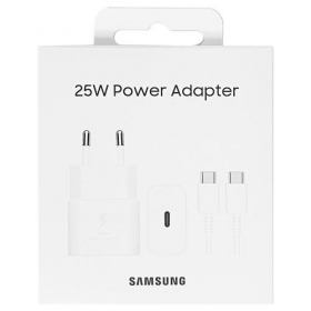 Ladegerät original Samsung EP-T2510XWEGEU 25W + USB-C Kabel im Paket Weiß