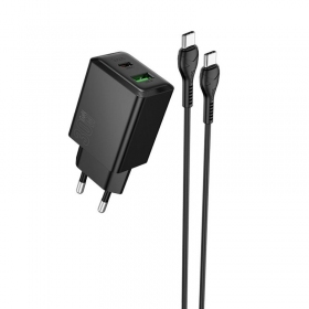 Telefonladegerät Hoco N71 30 W GaN USB-C + USB-A mit USB-C Kabel 1 m schwarz
