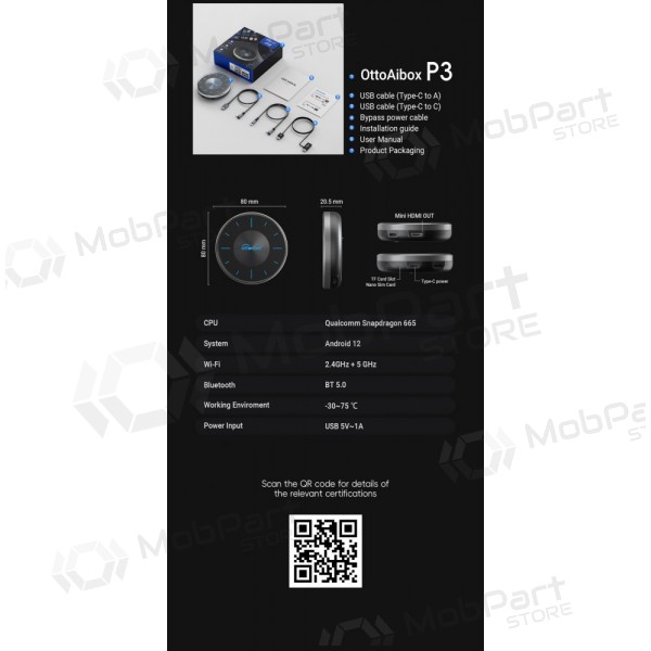 Kabelloser CarPlay / Android Auto Adapter Ottocast OttoAiBox P3 PCS46 schwarz
