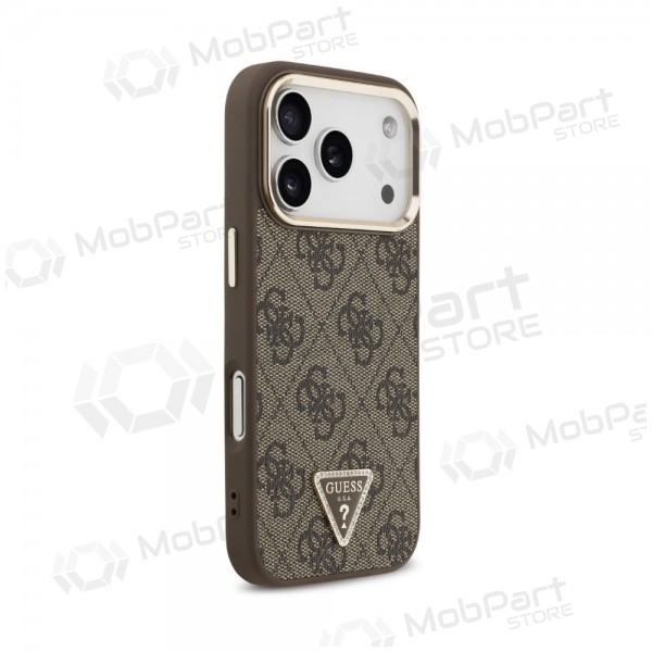Apple iPhone 18 Pro Max hülle - Guess PU Leather 4G Strass Triangle Logo Gold Frame MagSafe (braun)