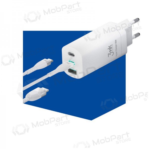 Ladegerät 3MK HyperCharger 65W 2xUSB-C, 1xUSB-A PD 3.0/QC 4.0 (Weiß)