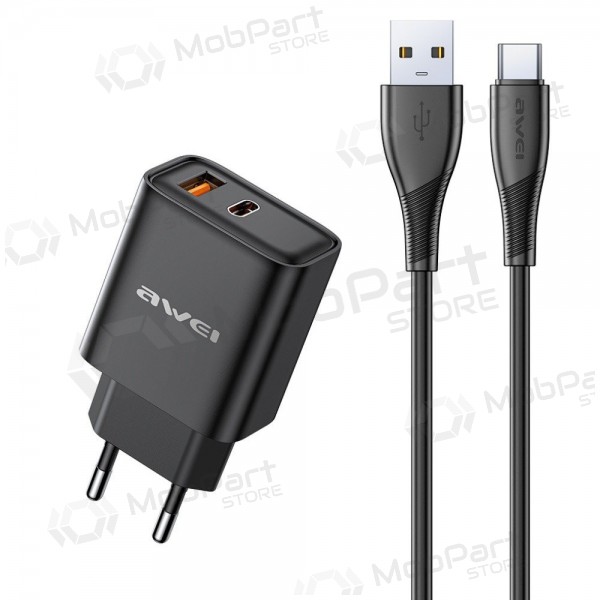 Awei PD81T-EU 22.5 W USB-C + USB-A PD Telefonladegerät schwarz