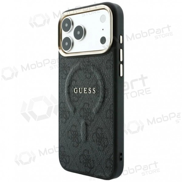 Apple iPhone 18 Pro hülle - Guess PU Leather 4G Gold Frame Embossed MagSafe (schwarz)
