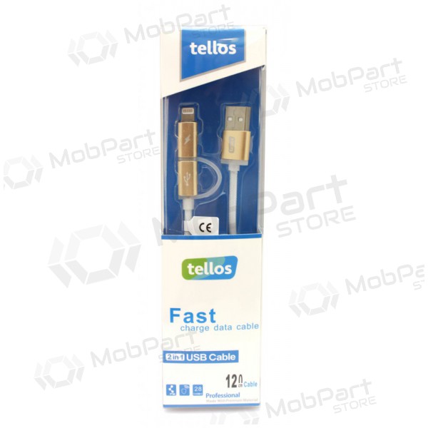 USB Kabel Tellos TPE 2in1 microUSB - Lightning (Golden ) 1.2m