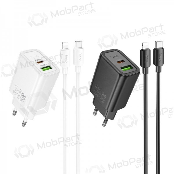 Telefonladegerät Hoco N63 30 W GaN USB-C + USB-A mit Lightning-Kabel 1 m weiß