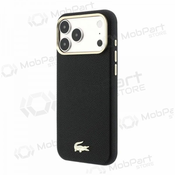 Apple iPhone 18 Pro Max hülle - Lacoste PU Leather Champs Elysees Gold Logo MagSafe (schwarz)