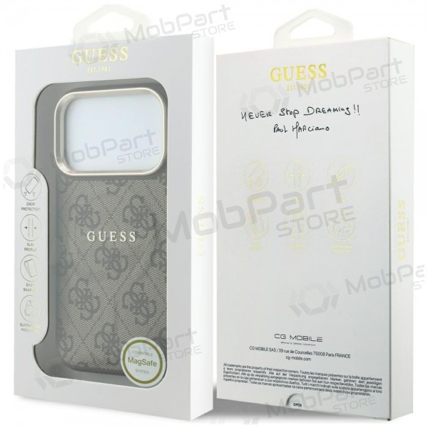Apple iPhone 18 Pro Max hülle - Guess PU Leather 4G Gold Frame Embossed MagSafe (braun)
