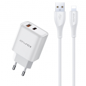Telefonladegerät Awei PD81L-EU 22.5 W USB-C + USB-A mit Lightning-Kabel 1 m weiß