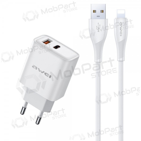 Telefonladegerät Awei PD81L-EU 22.5 W USB-C + USB-A mit Lightning-Kabel 1 m weiß