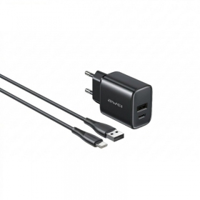Telefonladegerät Awei PD85T-EU 22.5 W USB-C + USB-A mit USB-C Kabel 1 m schwarz