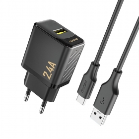 Dudao A23T 12 W USB-A Telefonladegerät mit USB-C Kabel 1 m schwarz