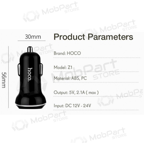 Auto-Ladegerät HOCO Z1 Dual USB (5V 2.1A) (Schwarz)