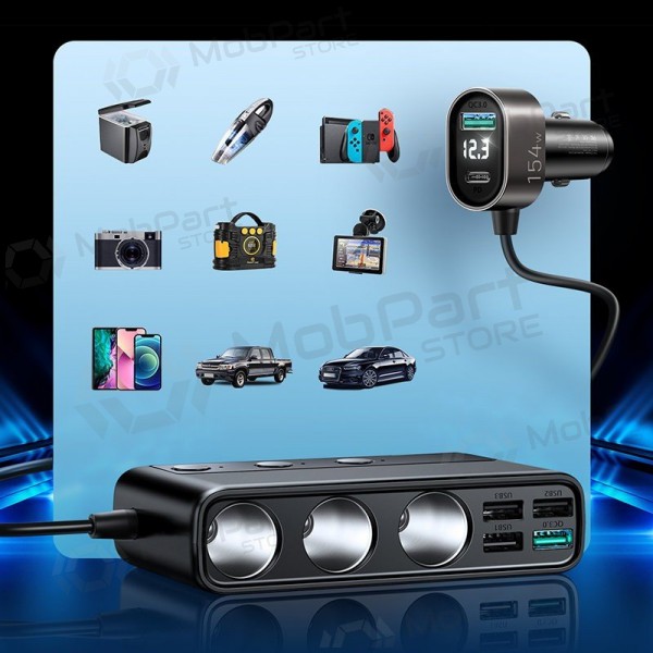 Ladegerät automobilinis Joyroom 9in1 154W 3x12V, PD USB Type-C, QC3.0 USB-A, 4xUSB-A JR-CL06