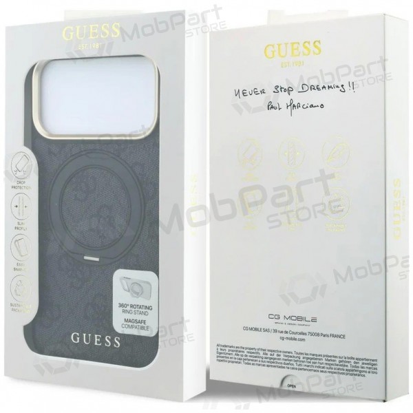 Apple iPhone 18 Pro Hülle - Guess PU 4G Ring Stand MagSafe (Schwarz)