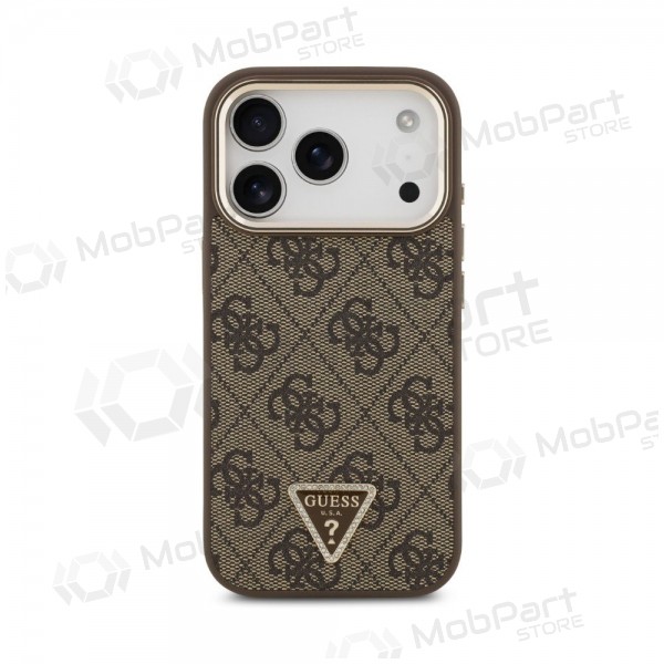 Apple iPhone 18 Pro Max hülle - Guess PU Leather 4G Strass Triangle Logo Gold Frame MagSafe (braun)