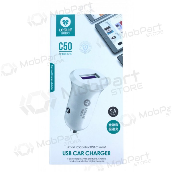 Ladegerät automobilinis Leslie C50 USB 5A (Weiß)