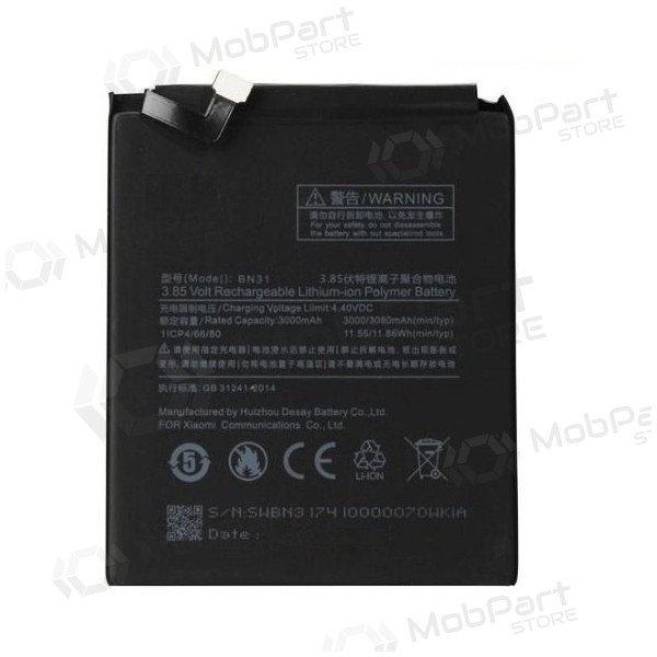 Xiaomi Redmi Mi A1, Mi 5X, Note 5A Batterie, akumuliatorius (BN31) Xiaomi Redmi Mi A1, Mi 5X, Note 5A Batterie, akumuliatorius (BN31)