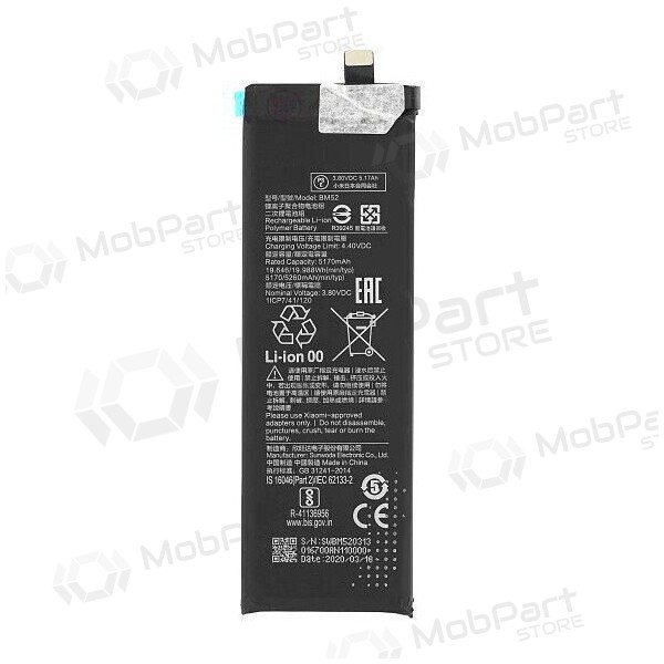 Xiaomi Mi Note 10, Mi Note 10 Lite, Mi Note 10 Pro, CC9 Pro Batterie, akumuliatorius (BM52) Xiaomi Mi Note 10, Mi Note 10 Lite, Mi Note 10 Pro, CC9 Pro Batterie, akumuliatorius (BM52)