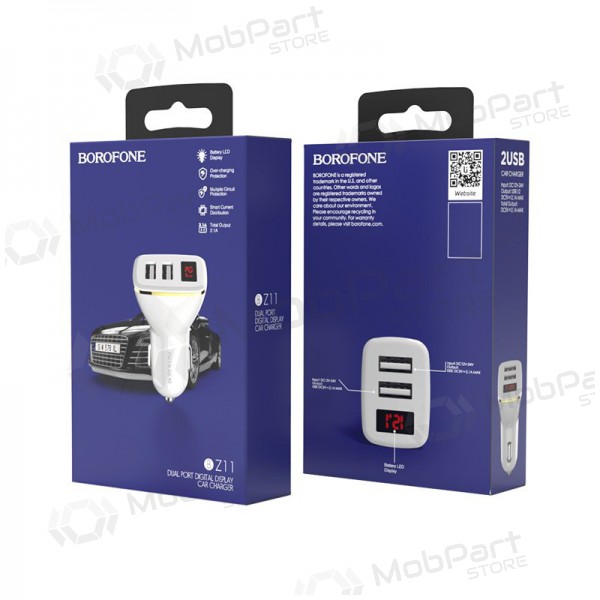 Ladegerät automobilinis Borofone BZ11 x 2 USB (2.1A) (Schwarz)