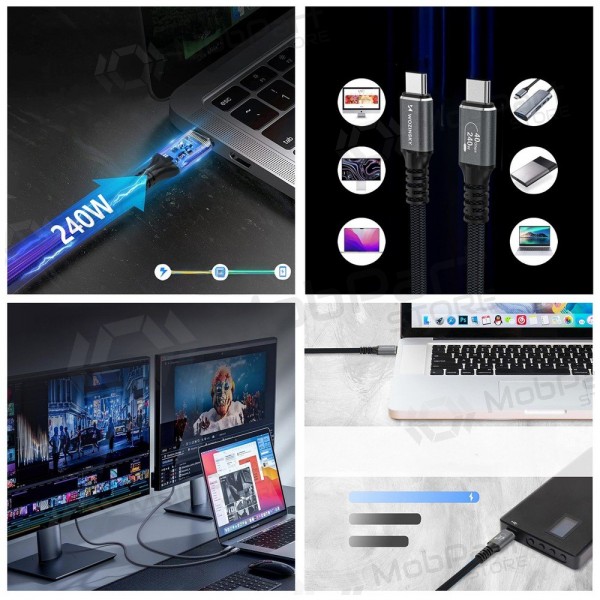 USB-C kabel Wozinsky WPS-UY42S USB-C zu USB-C 2 m Thunderbolt 4 240 W schwarz
