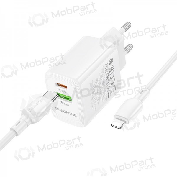 Telefonladegerät Borofone BN27 20 W USB-C + USB-A mit Lightning-Kabel 1 m weiß