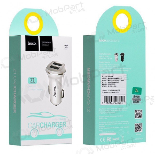 Auto-Ladegerät HOCO Z1 Dual USB (5V 2.1A) (Weiß)