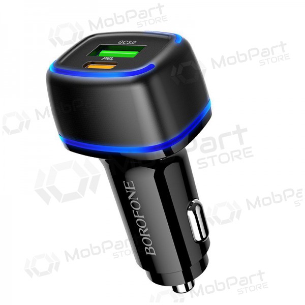 Ladegerät automobilinis Borofone BZ14A PD20W+QC3.0 x 2 USB (Type-C to Lightning) (Schwarz)