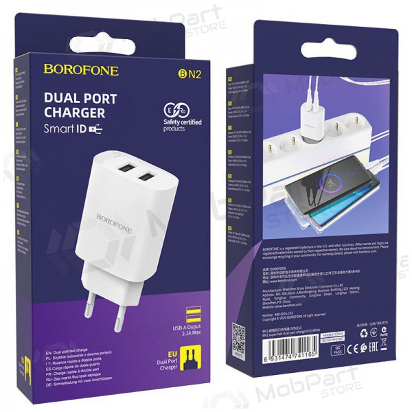 Ladegerät Borofone BN2 2xUSB 2.1A (Weiß)