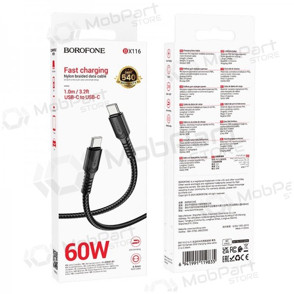 USB-C-Kabel Borofone BX116 USB-C auf USB-C 1 m 60 W schwarz
