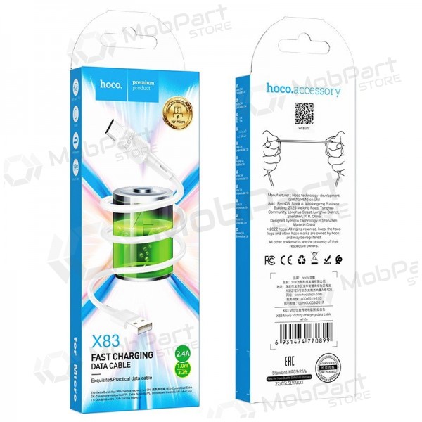 Micro-USB-Kabel Hoco X83 USB-A auf Micro-USB 1 m weiß