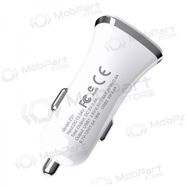 Ladegerät automobilinis Hoco Z31 Quick Charge 3.0 (3.4A) x 2 USB (Weiß)