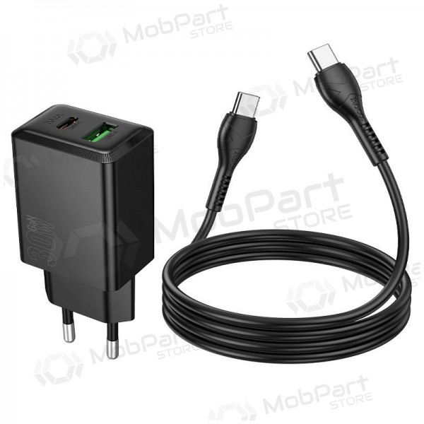 Telefonladegerät Hoco N71 30 W GaN USB-C + USB-A mit USB-C Kabel 1 m schwarz