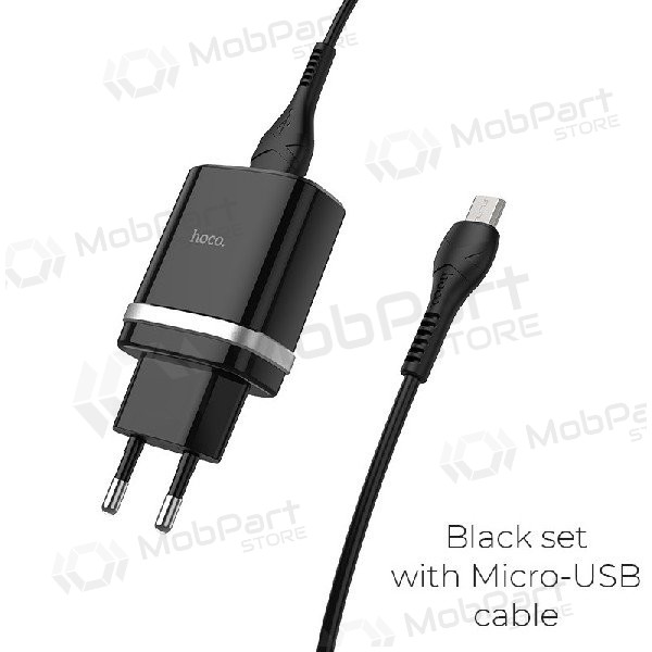 Ladegerät HOCO C12Q Smart USB + microUSB Kabel (QC3.0) (Schwarz)