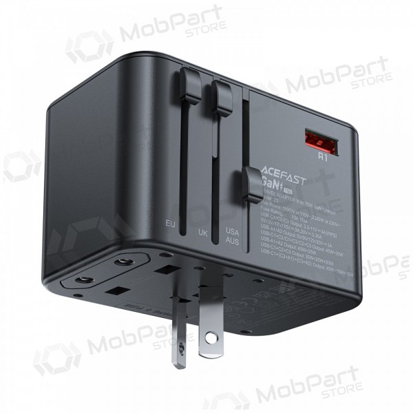 Universal kelioninis Ladegerät Acefast Z1 75W GaN 2xUSB-A/3xUSB-C Schwarz