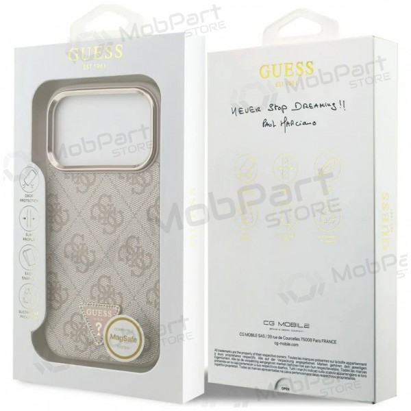 Apple iPhone 17 Pro Max hülle - Guess PU Leather 4G Strass Triangle Logo Gold Frame MagSafe (rosa)