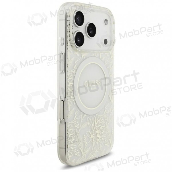 Apple iPhone 18 Pro Max hülle - Guess IML Flowers Allover Strap MagSafe (weiß)