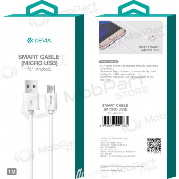 USB Kabel Devia Smart microUSB 2.0m (Weiß)