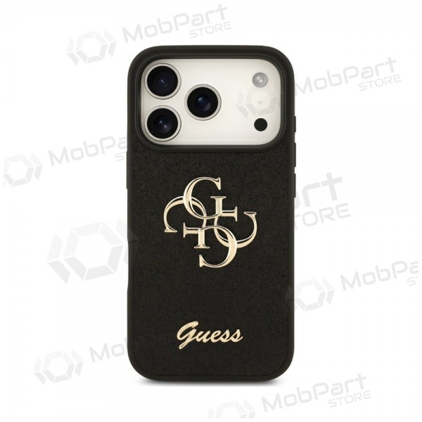 Apple iPhone 18 Pro Hülle - Guess PU Fixed Glitter 4G Metal Logo (Schwarz)