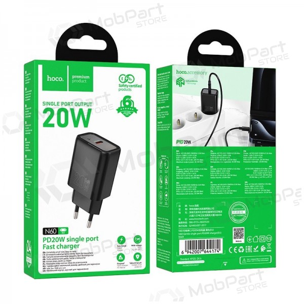 Telefonladegerät Hoco N60 20 W GaN USB-C schwarz