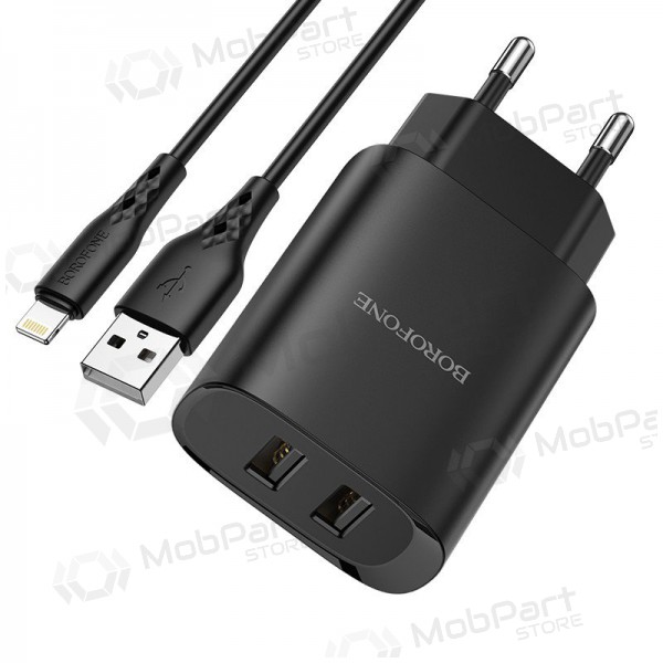 Ladegerät Borofone BN2 2xUSB 2.1A + Lightning (Schwarz)