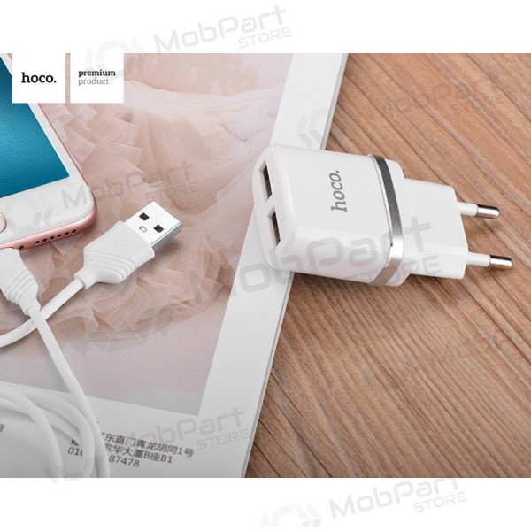 Ladegerät HOCO C12 Smart Dual USB + Lightning Kabel (5V 2.4A) (Weiß)