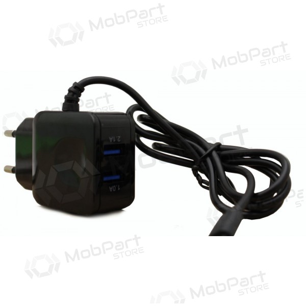 Ladegerät F13c FastCharging x 2 USB (3.1A) + microUSB (schwarz)