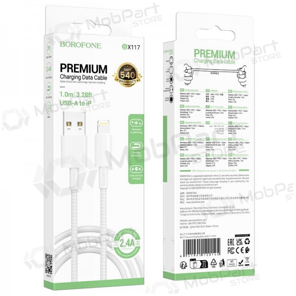Lightning-Kabel Borofone BX117 USB-A zu Lightning 1 m 2.4A weiß