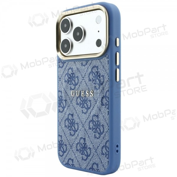 Apple iPhone 18 Pro Max Hülle - Guess PU Leather 4G Gold Frame Embossed MagSafe (blau)