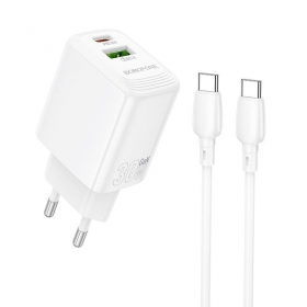 Telefonladegerät Borofone BN29 30 W USB-C + USB-A mit USB-C Kabel 1 m weiß