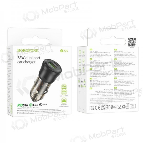 Autoladegerät Borofone BZ25 38 W USB-C + USB-A PD QC schwarz