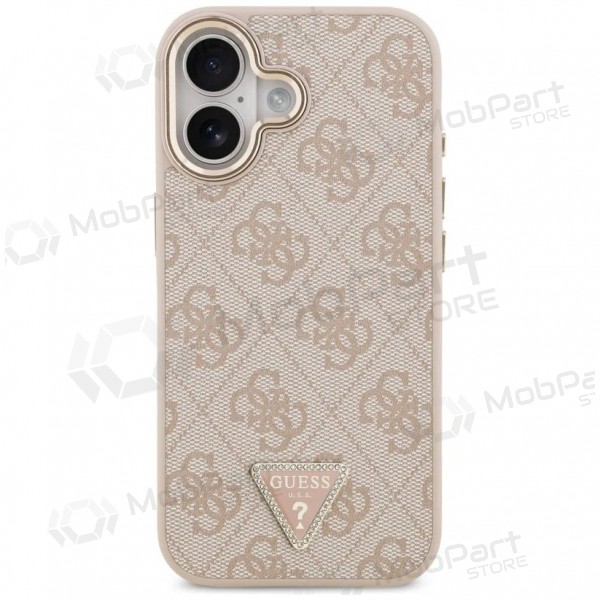 Apple iPhone 17 hülle - Guess PU Leather 4G Strass Triangle Logo Gold Frame MagSafe (rosa)