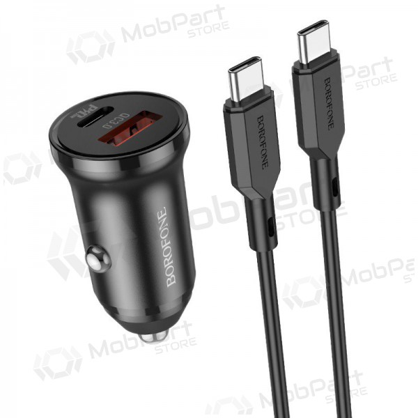 Ladegerät automobilinis Borofone BZ18A USB-A/Type-C PD20W+QC3.0 + Type-C (Schwarz)