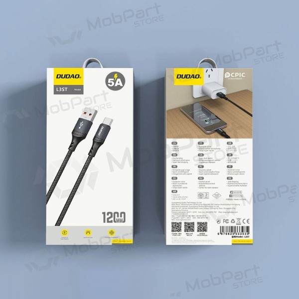 USB-C-Kabel Dudao L3ST USB-A auf USB-C 3 m 5A schwarz